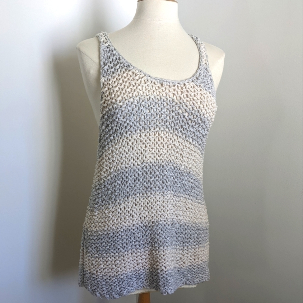 FREE People Grey Open Knit  Crochet Tank Top S Oversized